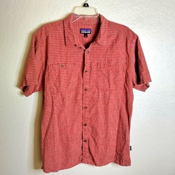 Patagonia back step short sleeve button down shirt red sz L - Picture 1 of 7